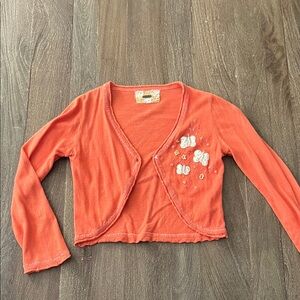 Free People Orange Cardigan cropped with Butterfly Embroidery